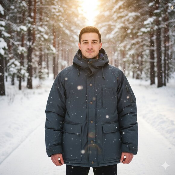 Camel Men's XL Puffy Hoodie Heavy Winter Coat Goose Down Full Zip Parka Coziest - Picture 2 of 13